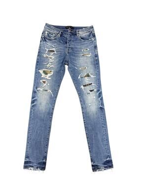 Purple Brand P001 Camo Distressed Skinny Jeans 30